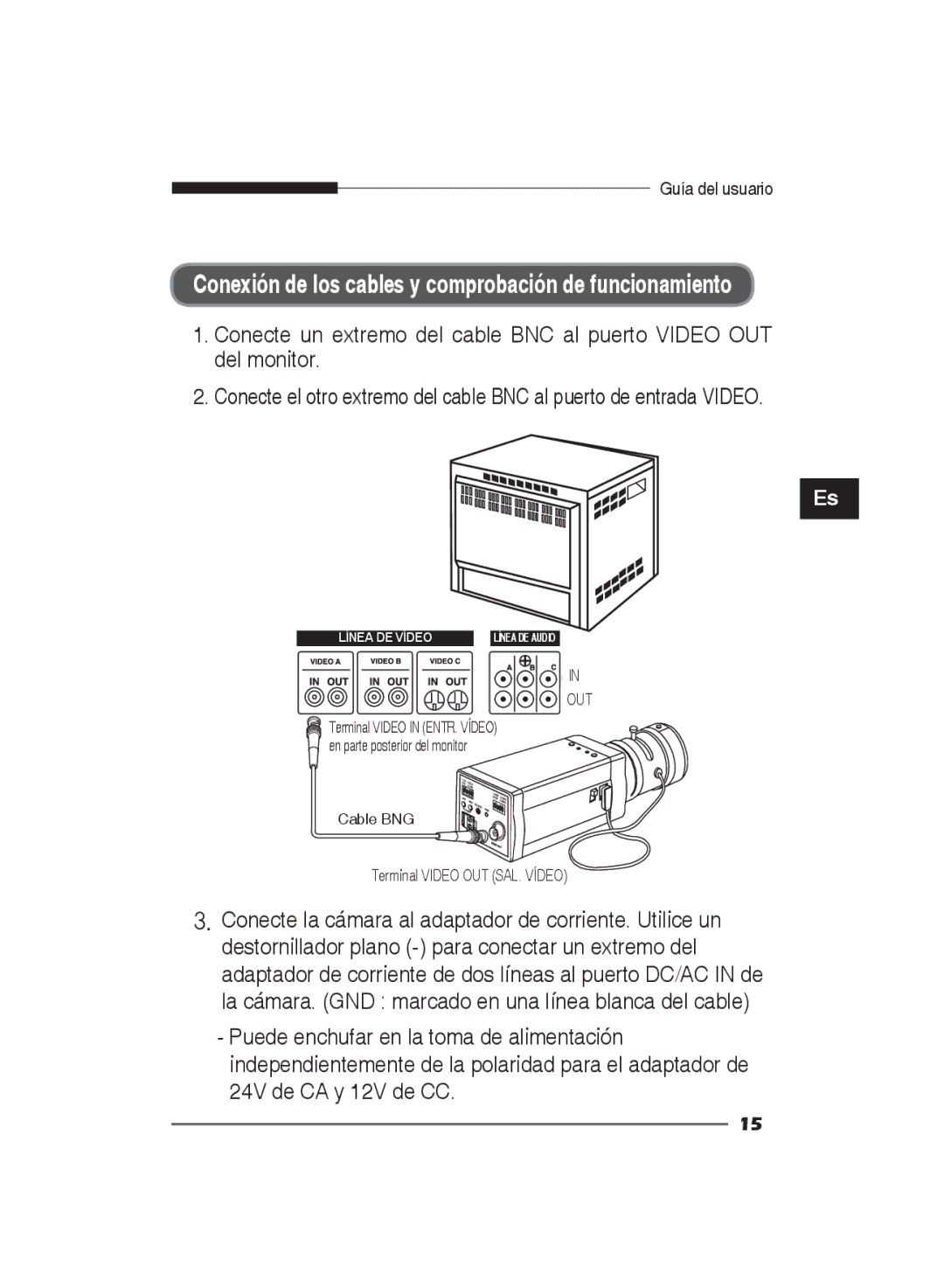 Samsung SCC-B2311P/TRK, SCC-B2311N, SCC-B2011P/TRK manual Conexión de los cables y comprobación de funcionamiento 