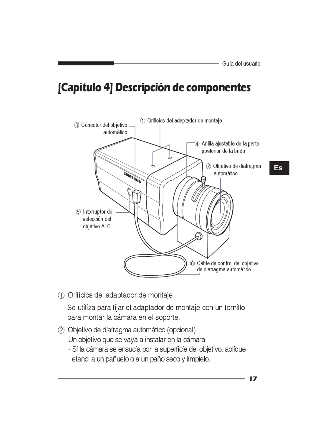 Samsung SCC-B2311N, SCC-B2311P/TRK, SCC-B2011P/TRK manual Capítulo 4 Descripción de componentes 