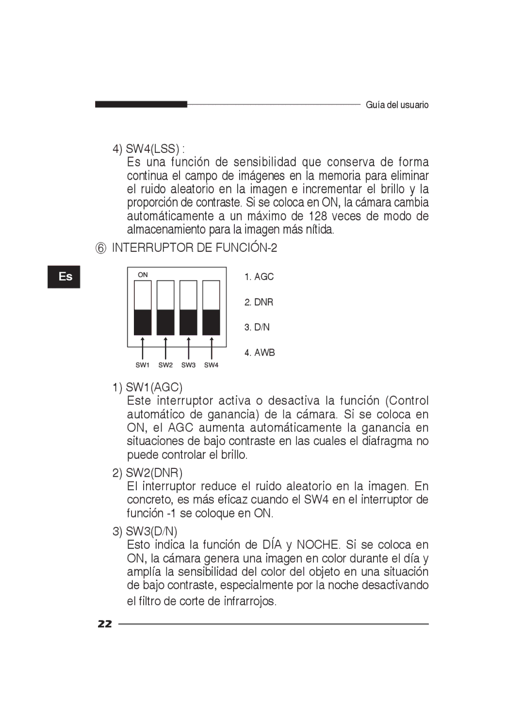 Samsung SCC-B2311N, SCC-B2311P/TRK, SCC-B2011P/TRK manual ⑥ Interruptor DE FUNCIÓN-2 