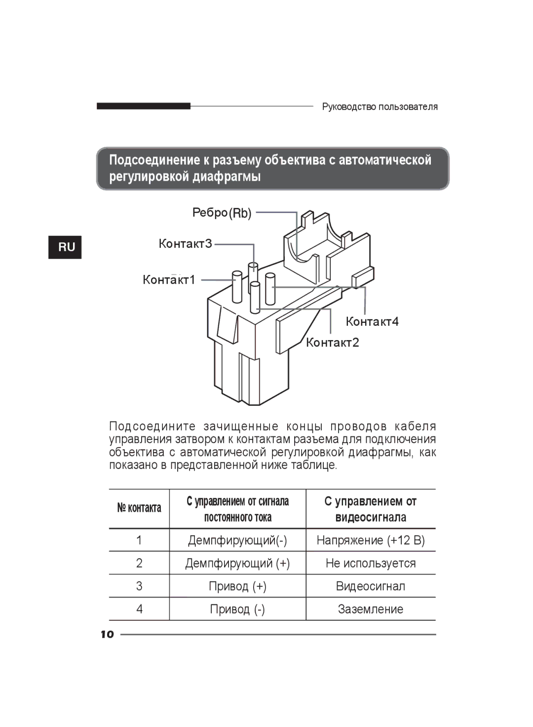 Samsung SCC-B2311P/TRK, SCC-B2311N, SCC-B2011P/TRK manual Ребро RUКонтакт3 Контакт1 Контакт4 Контакт2, Управлением от 