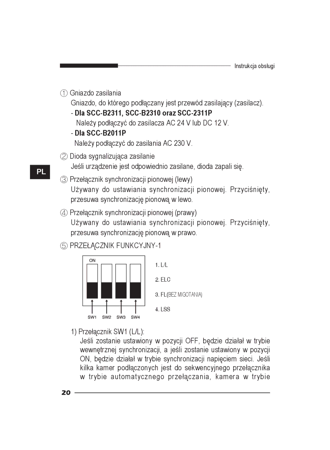 Samsung SCC-B2311N, SCC-B2311P/TRK, SCC-B2011P/TRK manual Dla SCC-B2011P 