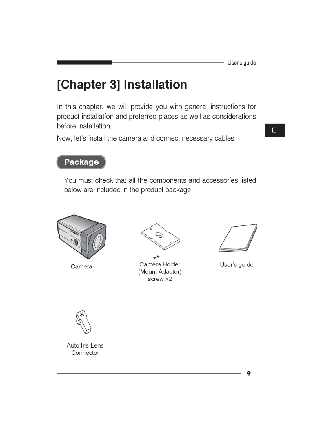 Samsung SCC-B2011P/TRK, SCC-B2311N, SCC-B2311P/TRK manual Installation 