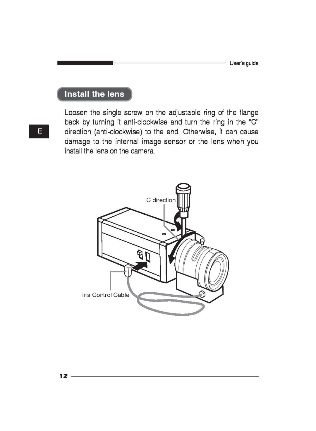 Samsung SCC-B2311N, SCC-B2311P/TRK, SCC-B2011P/TRK manual Install the lens 