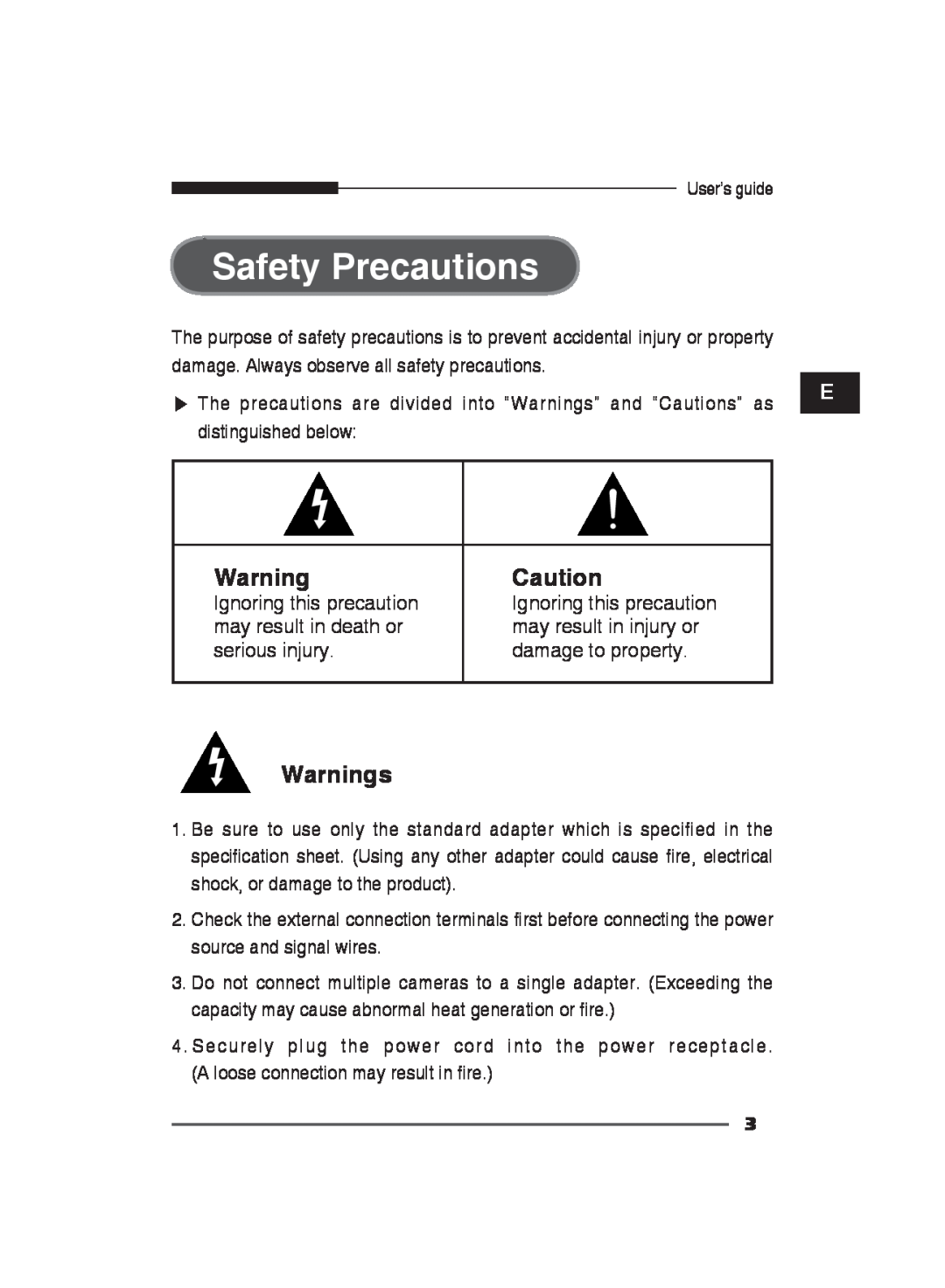 Samsung SCC-B2311P/TRK, SCC-B2311N, SCC-B2011P/TRK manual Safety Precautions, Warnings 