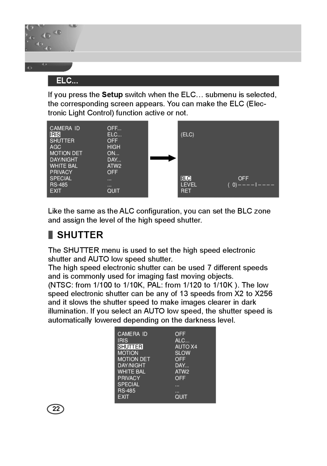 Samsung SCC-B2315 (P), SCC-B2015P user manual Shutter, Elc 