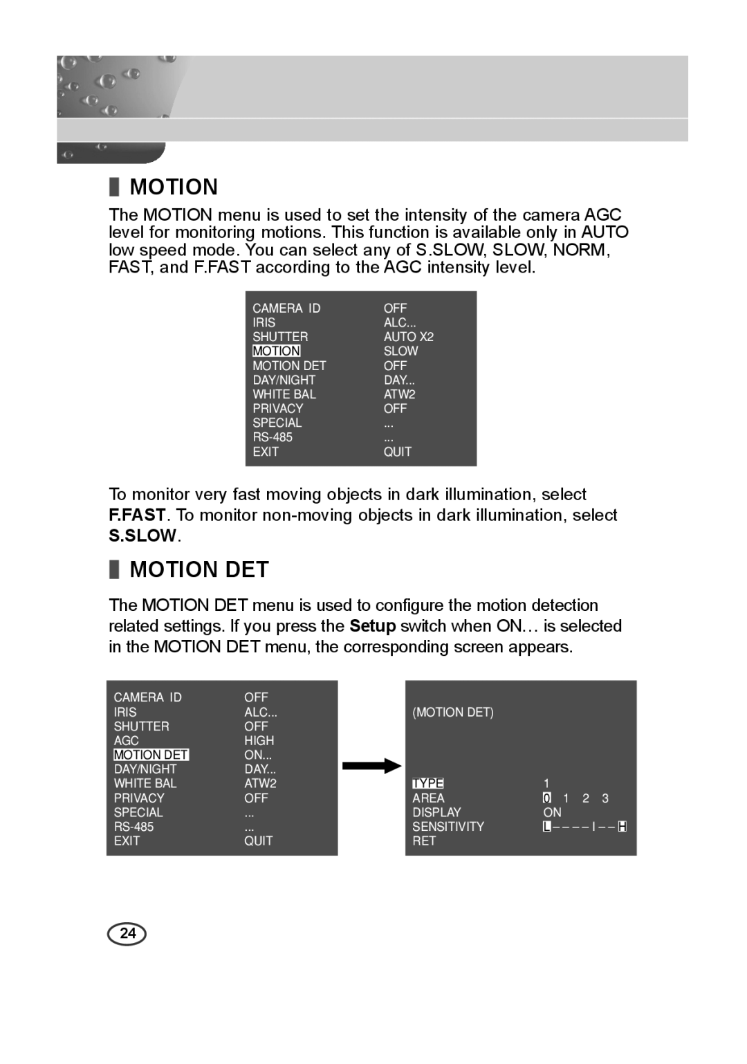 Samsung SCC-B2315 (P), SCC-B2015P user manual Motion DET 