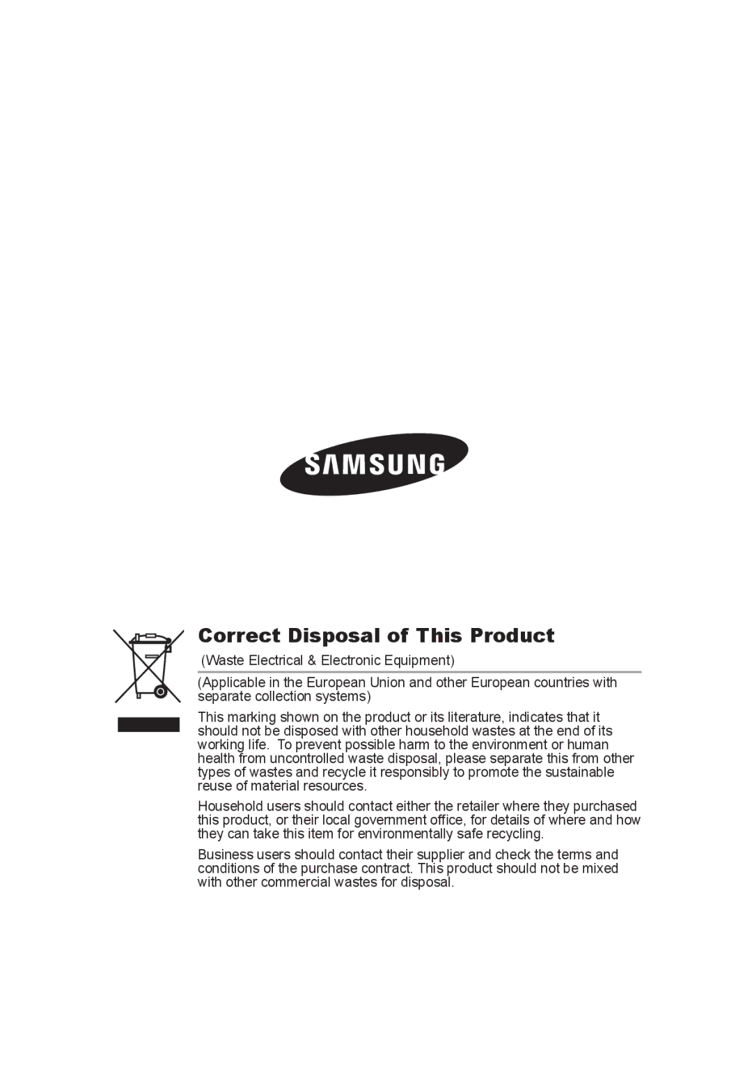 Samsung SCC-B2315 (P), SCC-B2015P user manual Correct Disposal of This Product 