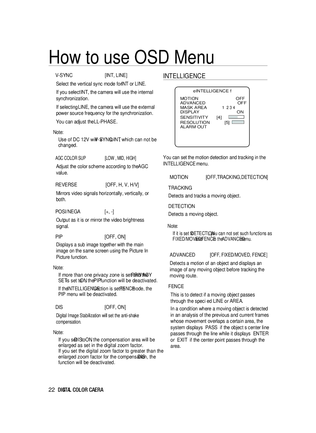 Samsung SCC-B2333(P), SCC-B2033P user manual Intelligence 