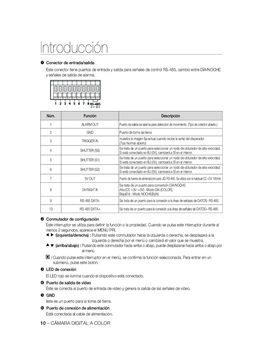 Samsung SCC-B2335P manual Conmutador de conﬁguración, Menos 2 segundos, aparece el Menu PRI, 10 Cámara Digital a Color 