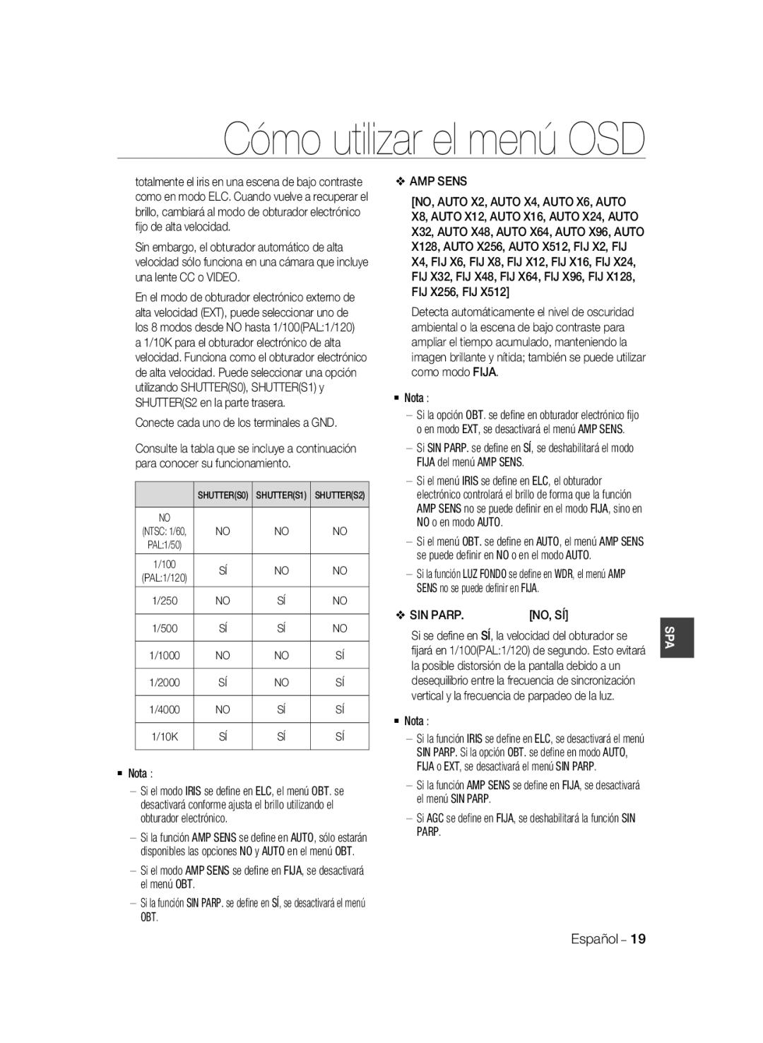 Samsung SCC-B2035P, SCC-B2335P manual AMP Sens, SIN Parp 