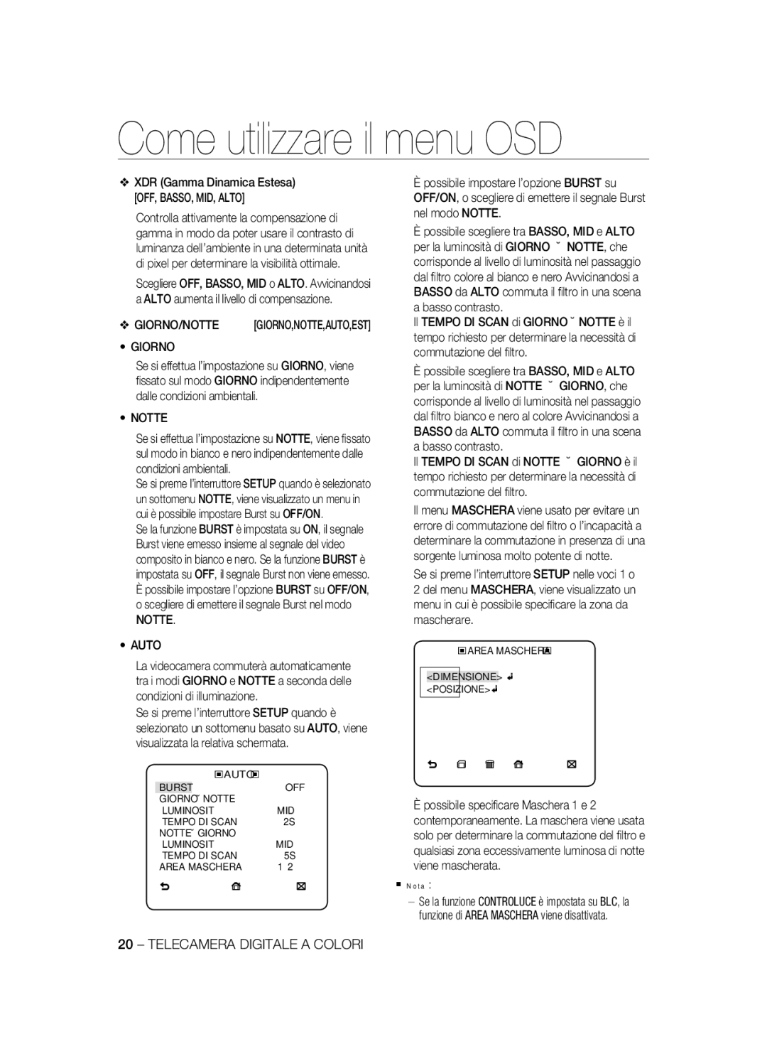 Samsung SCC-B2335P, SCC-B2035P manual Giorno, Notte Auto 