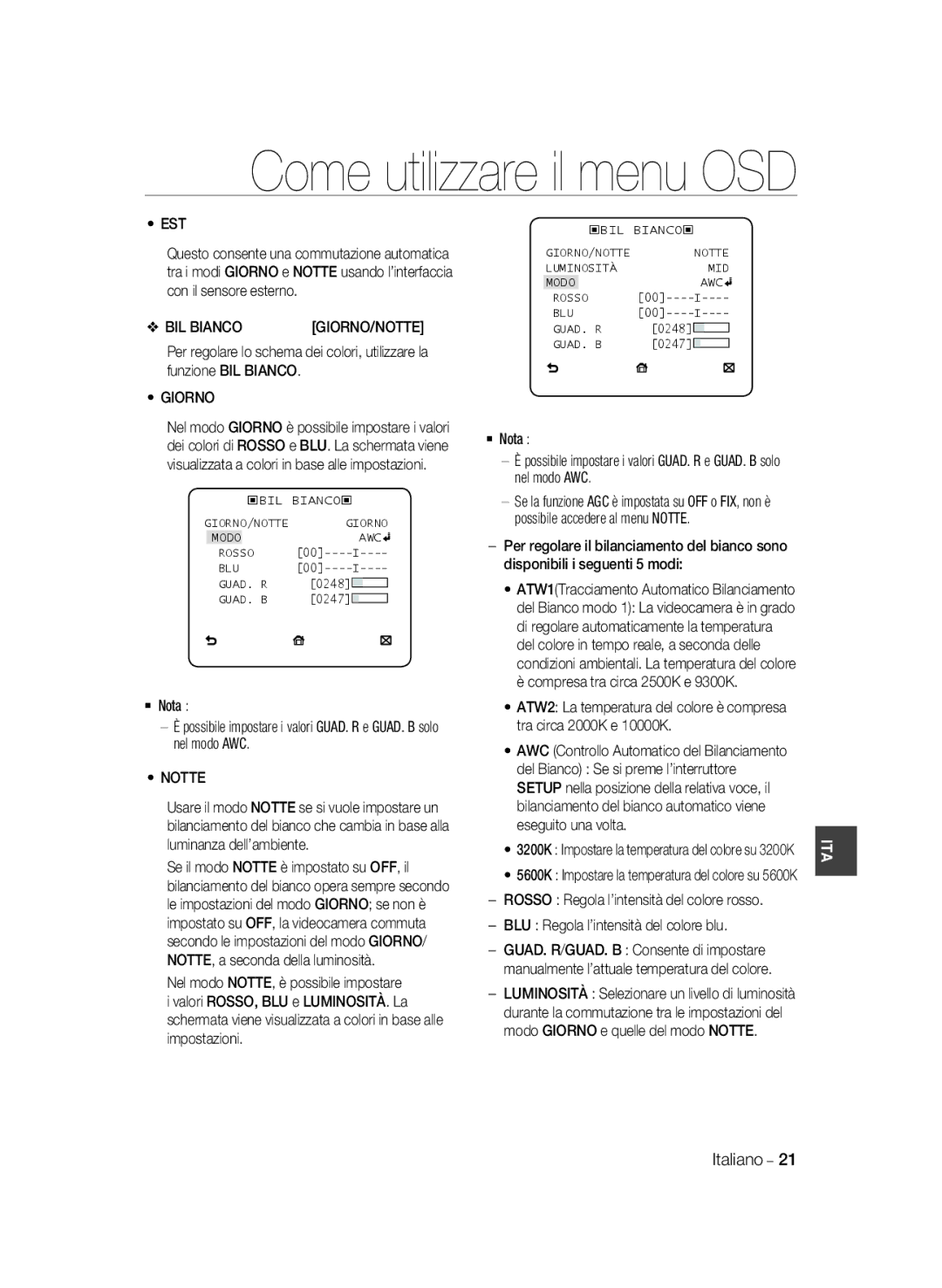 Samsung SCC-B2035P, SCC-B2335P manual Est, BIL Bianco 