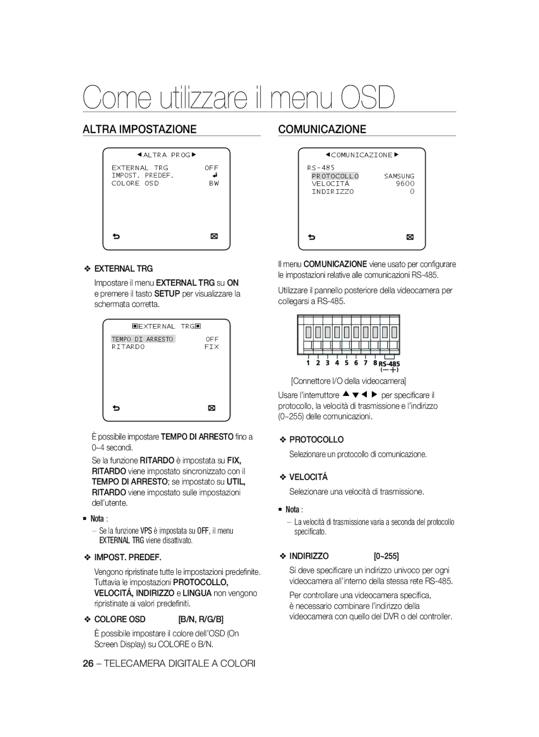 Samsung SCC-B2335P, SCC-B2035P manual Altra Impostazione, Comunicazione 