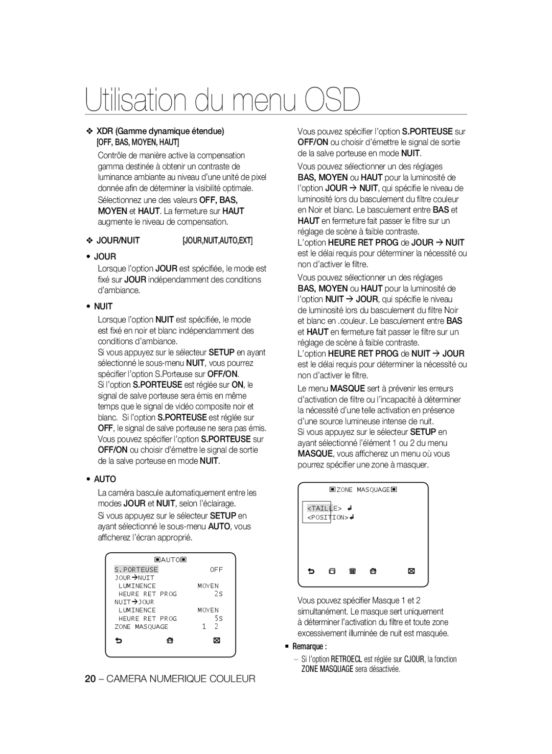 Samsung SCC-B2335P, SCC-B2035P manual Jour, Nuit 