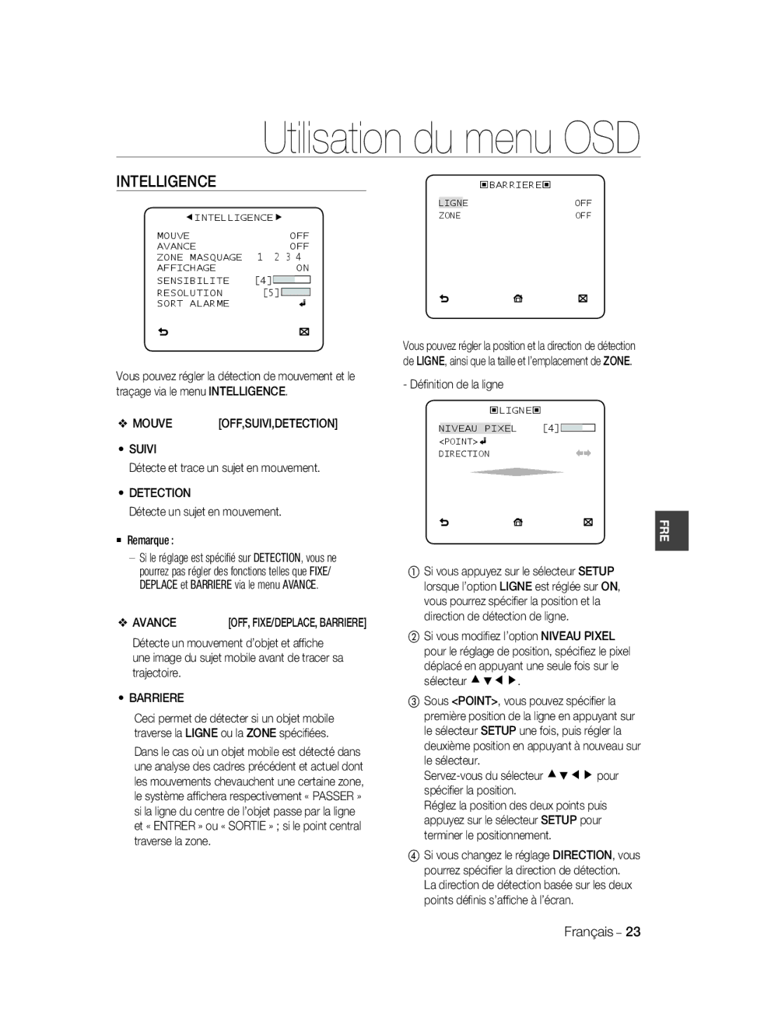 Samsung SCC-B2035P, SCC-B2335P manual Suivi, Avance, Barriere 