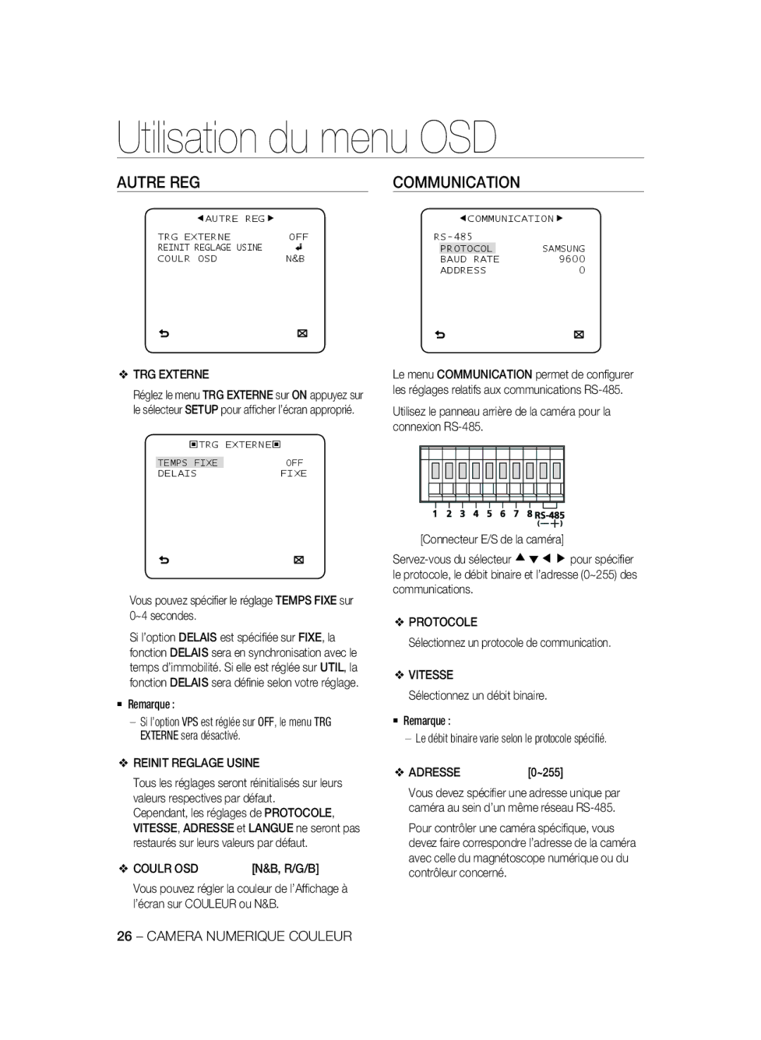 Samsung SCC-B2335P, SCC-B2035P manual Autre REG Communication 