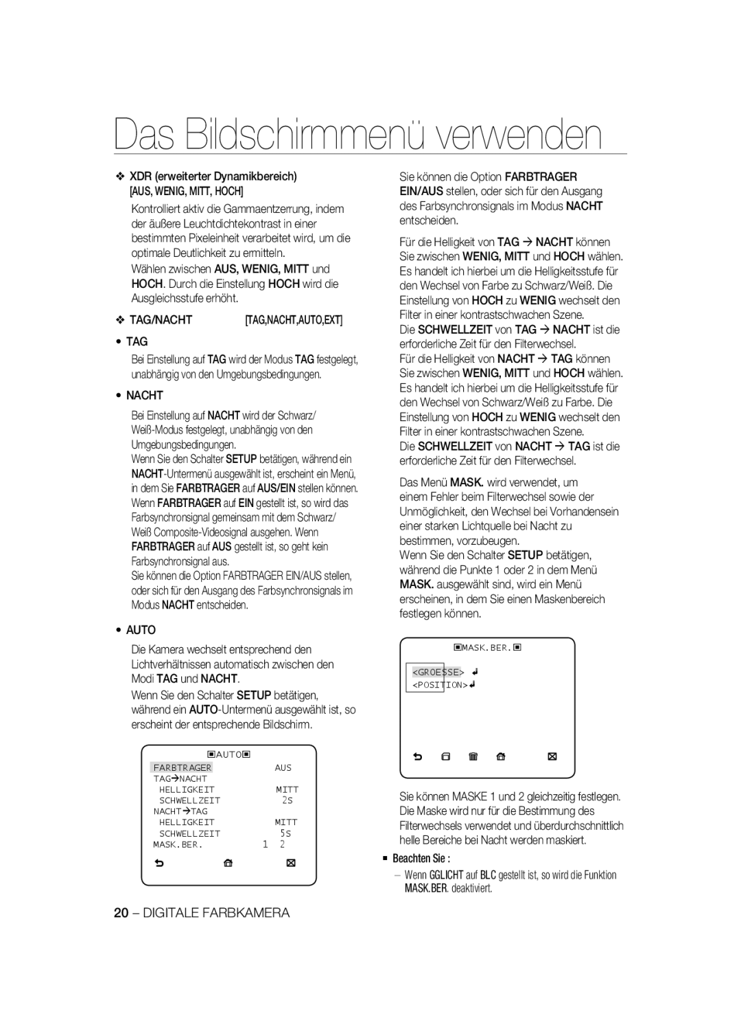 Samsung SCC-B2335P, SCC-B2035P manual Tag, Nacht 