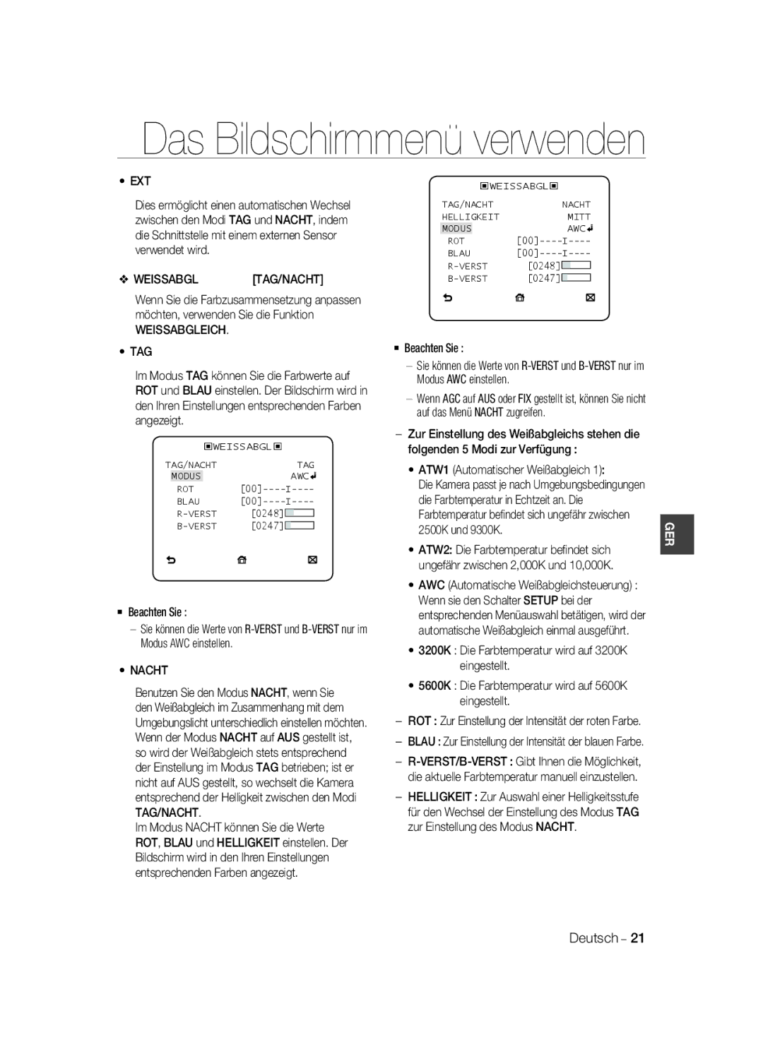 Samsung SCC-B2035P, SCC-B2335P manual Weissabgleich TAG 