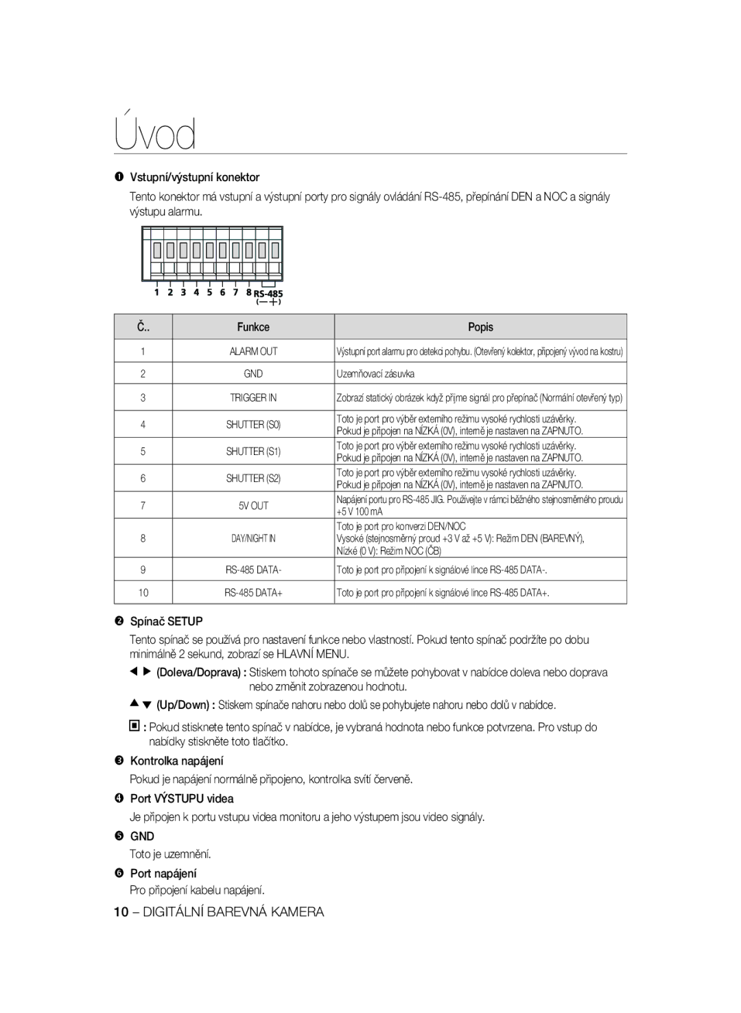 Samsung SCC-B2335P, SCC-B2035P Uzemňovací zásuvka, +5 V 100 mA, Toto je port pro konverzi DEN/NOC, Nízké 0 V Režim NOC ČB 