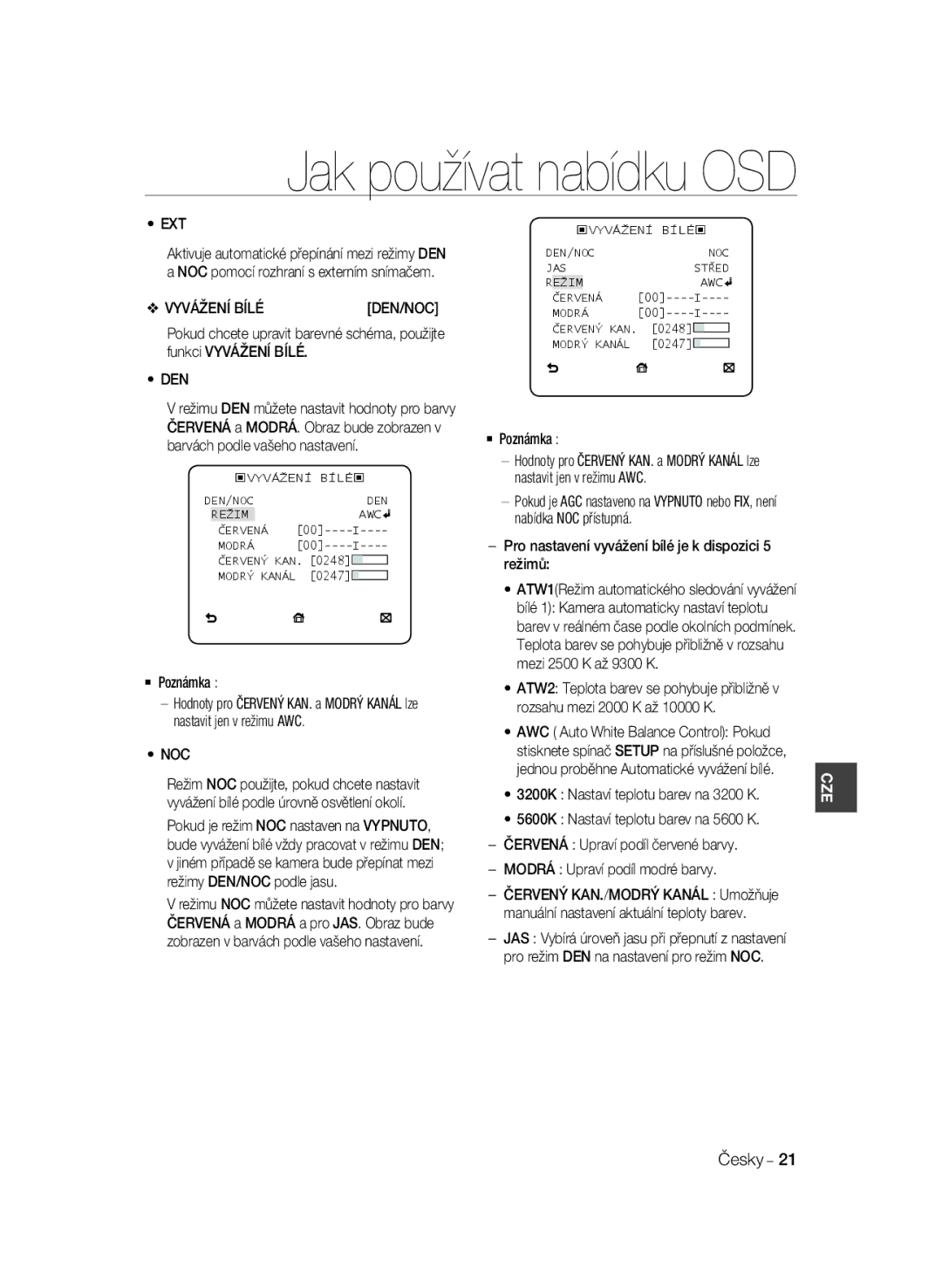 Samsung SCC-B2035P, SCC-B2335P manual Vyvážení Bílé 