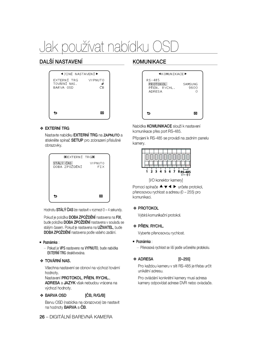 Samsung SCC-B2335P, SCC-B2035P manual Další Nastavení, Komunikace 