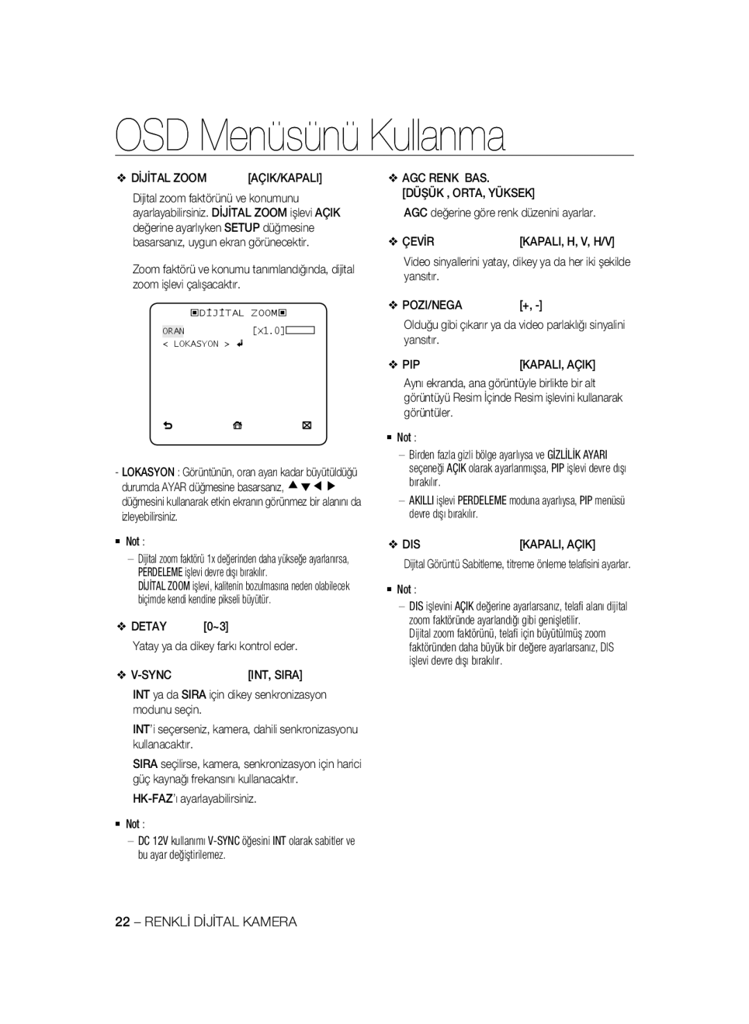 Samsung SCC-B2335P, SCC-B2035P manual Dİjİtal Zoom, Çevİr, Pozi/Nega 