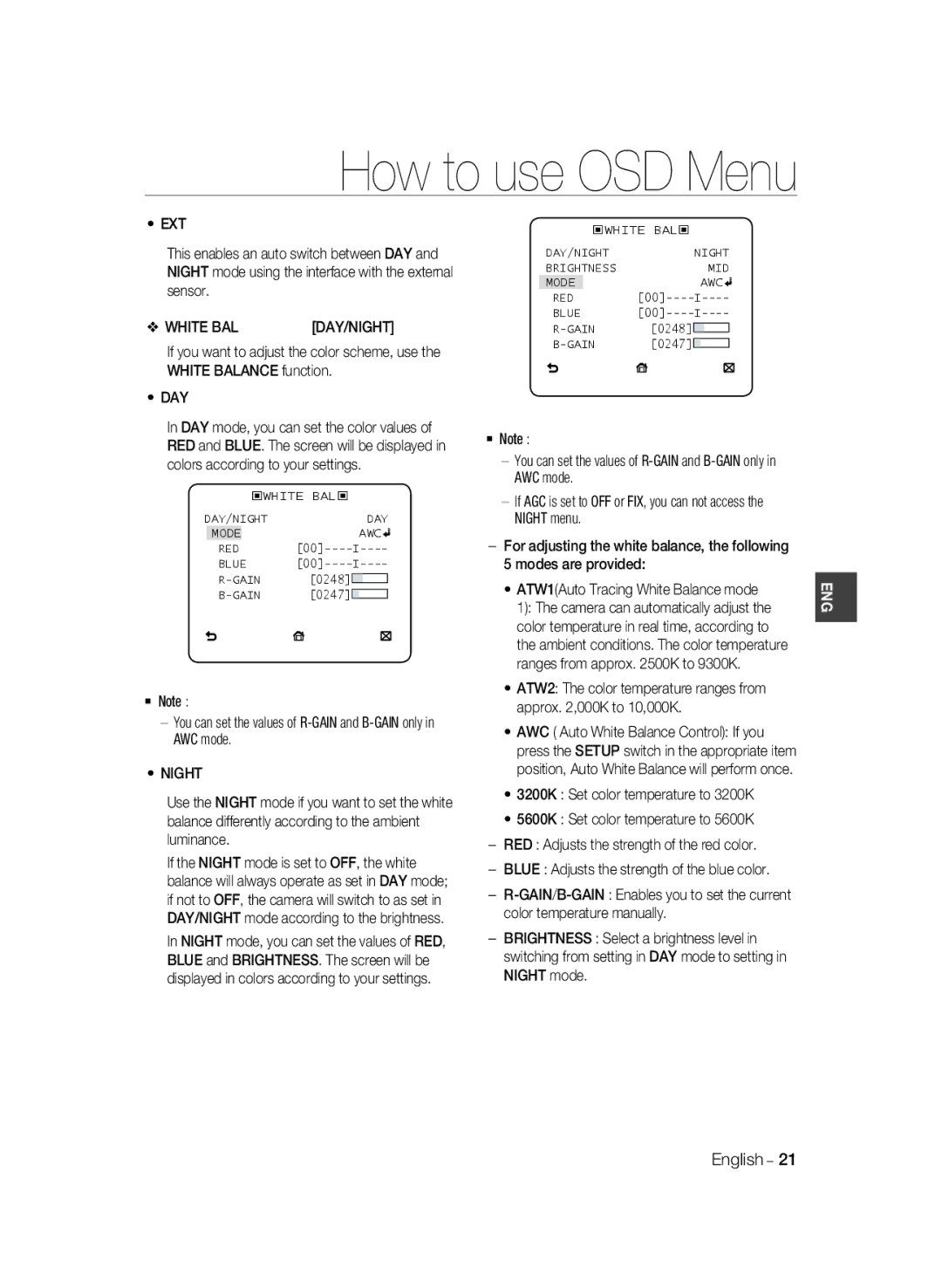 Samsung SCC-B2035P, SCC-B2335P manual Ext, White BAL 