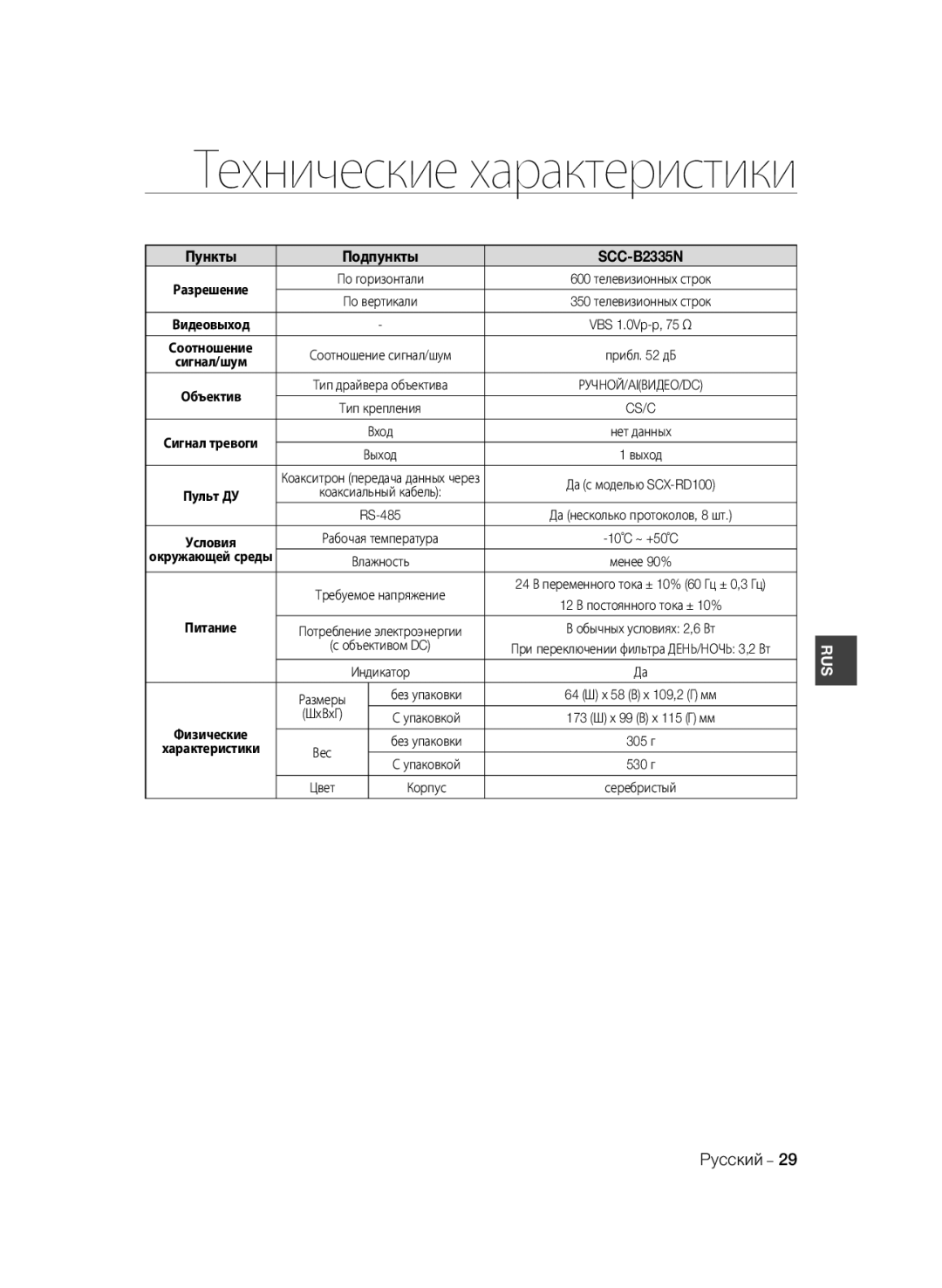 Samsung SCC-B2035P, SCC-B2335P manual 305 г, 530 г 