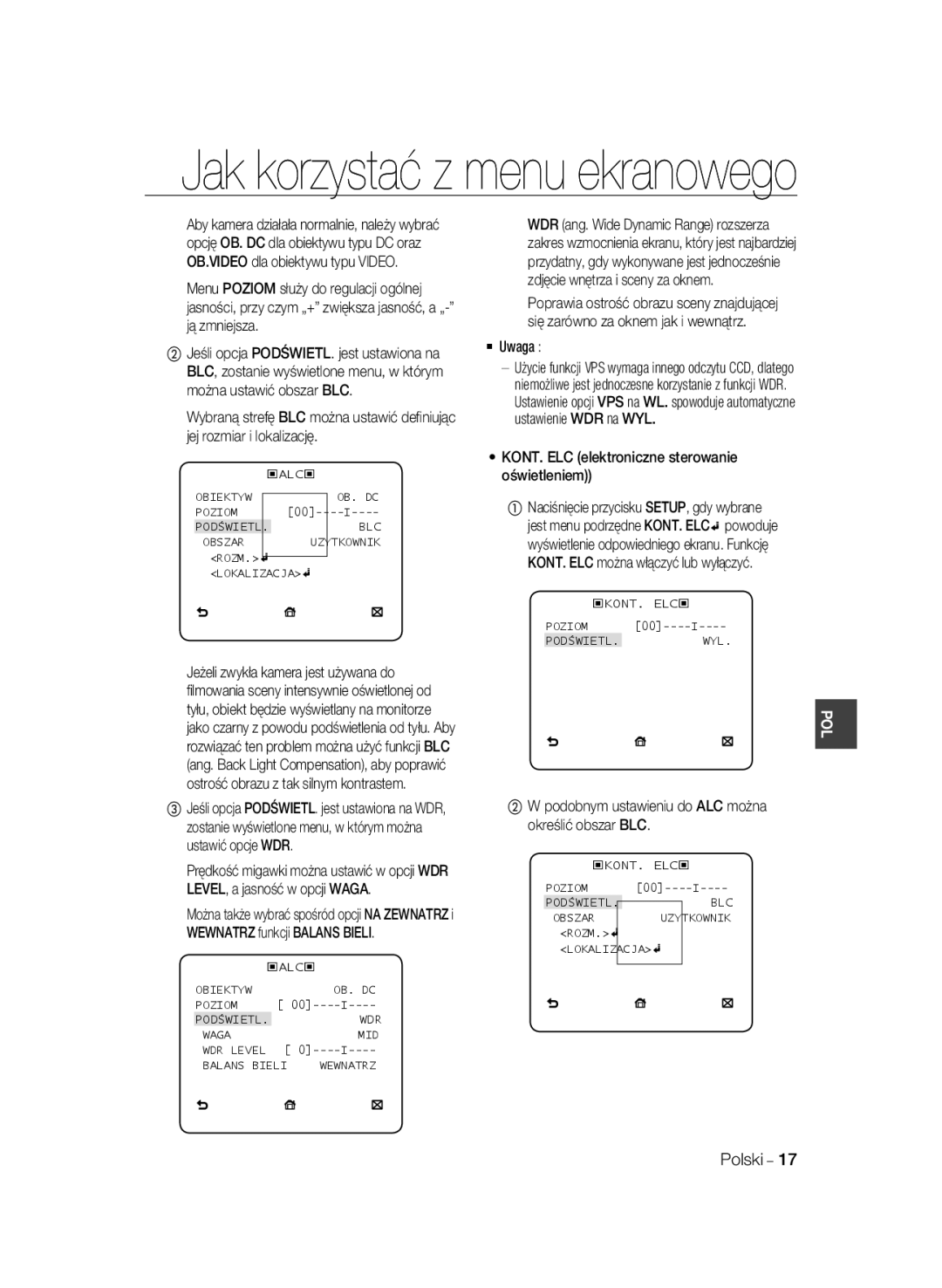 Samsung SCC-B2035P, SCC-B2335P manual KONT. ELC elektroniczne sterowanie oświetleniem 