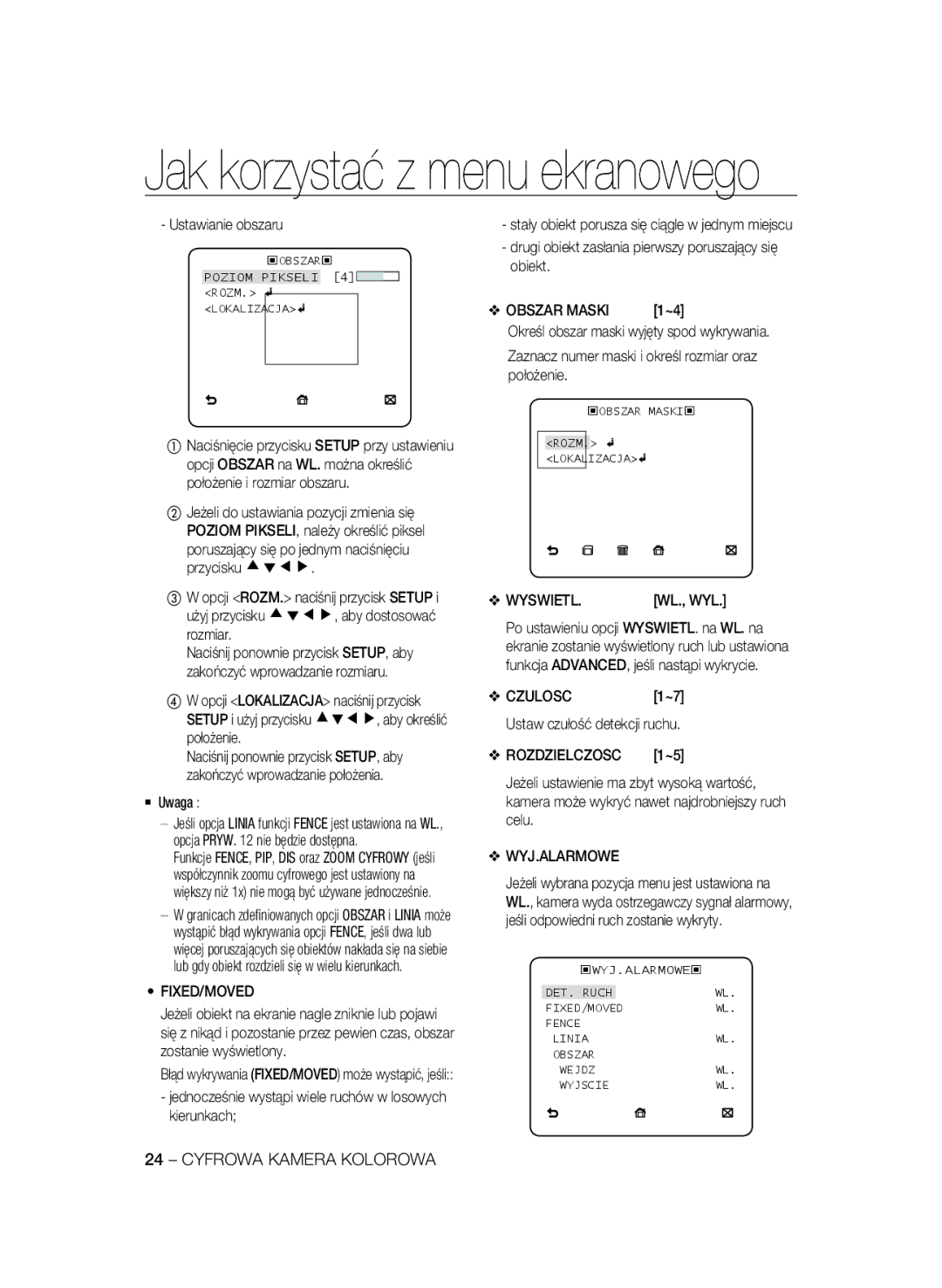 Samsung SCC-B2335P, SCC-B2035P manual Obszar Maski, Wyswietl, Wyj.Alarmowe 