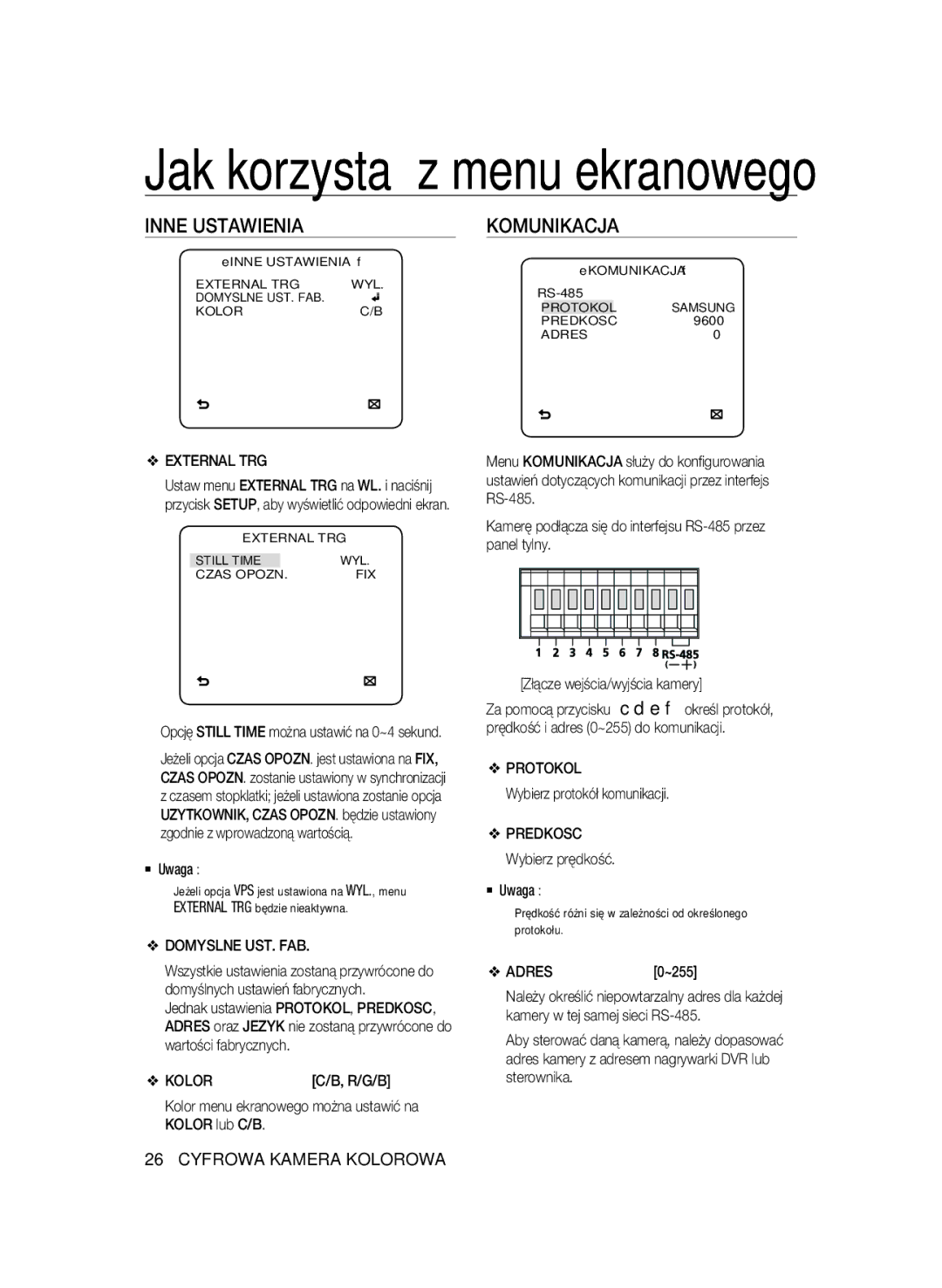 Samsung SCC-B2335P, SCC-B2035P manual Inne Ustawienia, Komunikacja 