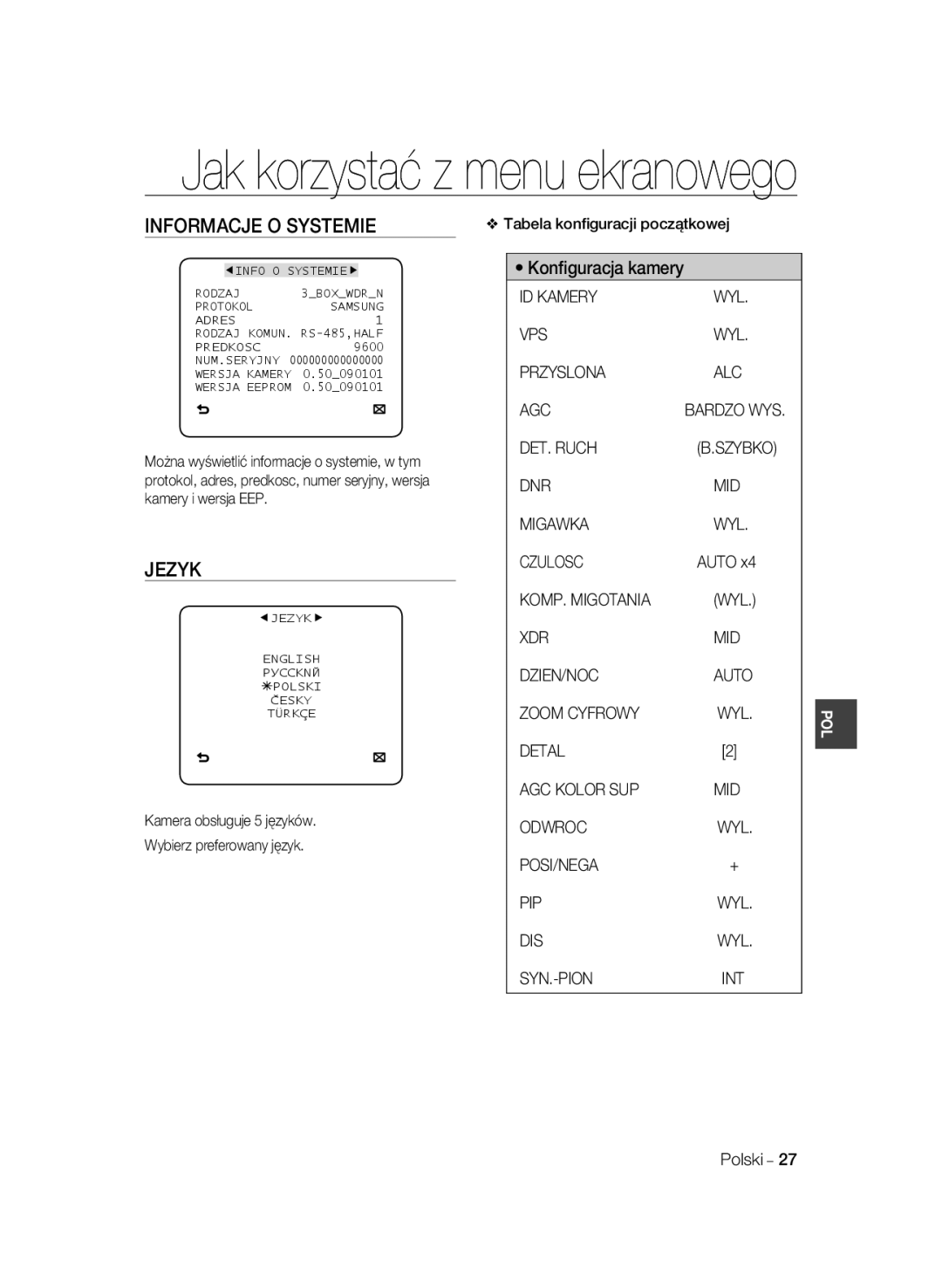 Samsung SCC-B2035P, SCC-B2335P manual Informacje O Systemie, Jezyk 