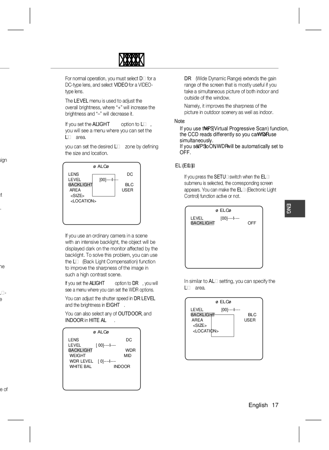 Samsung SCC-B2335P user manual Sign, LC- e, ② In similar to ALC setting, you can specify the BLC area 