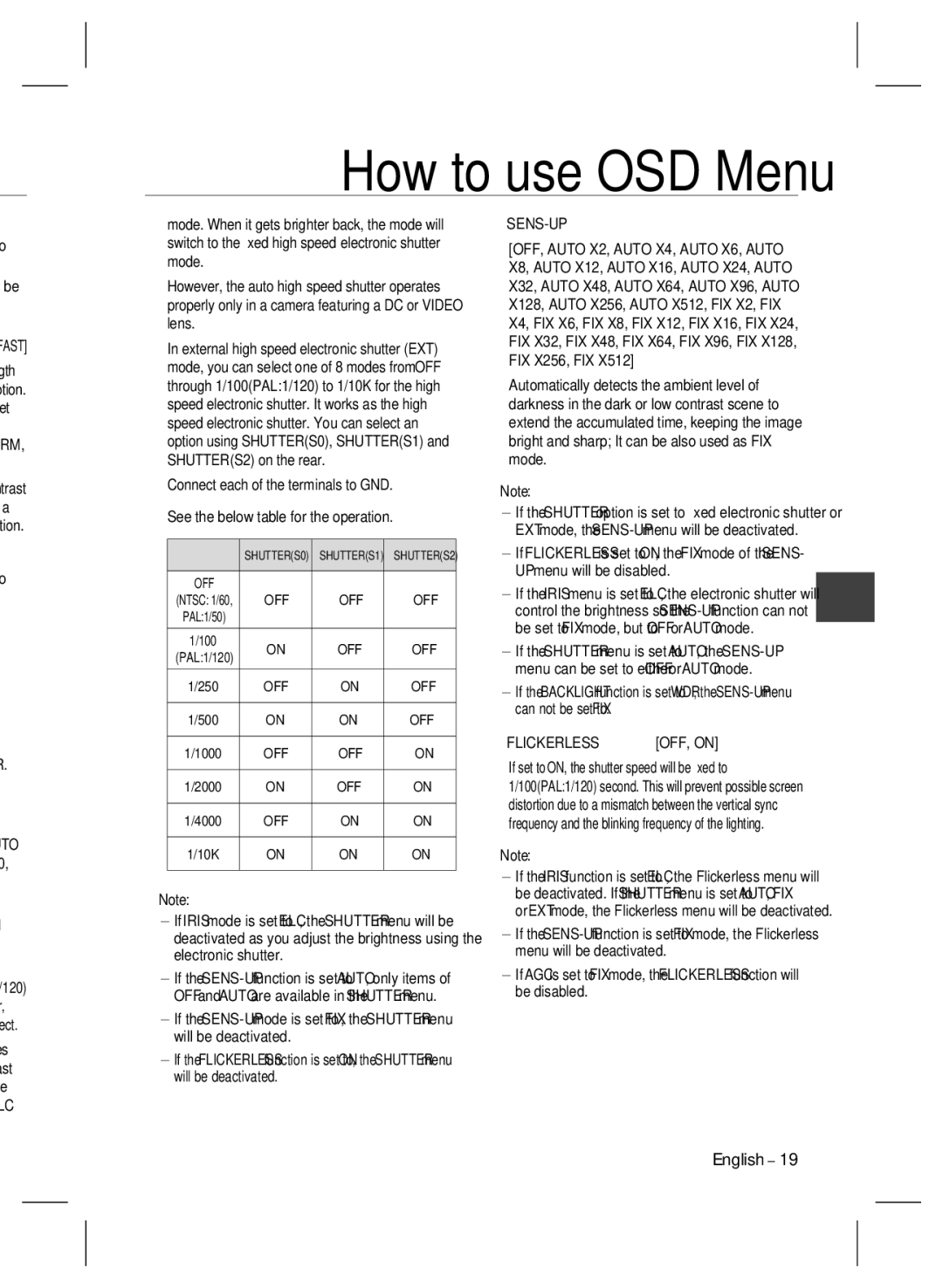 Samsung SCC-B2335P user manual Fast, Sens-Up, Flickerless 