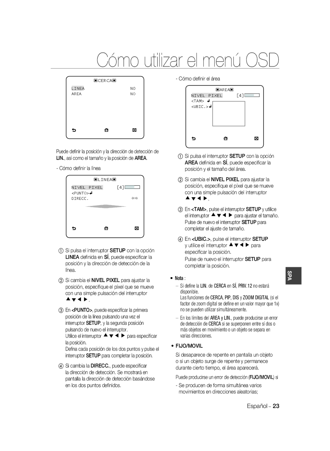 Samsung SCC-B2037P, SCC-B2337P manual Fijo/Movil 