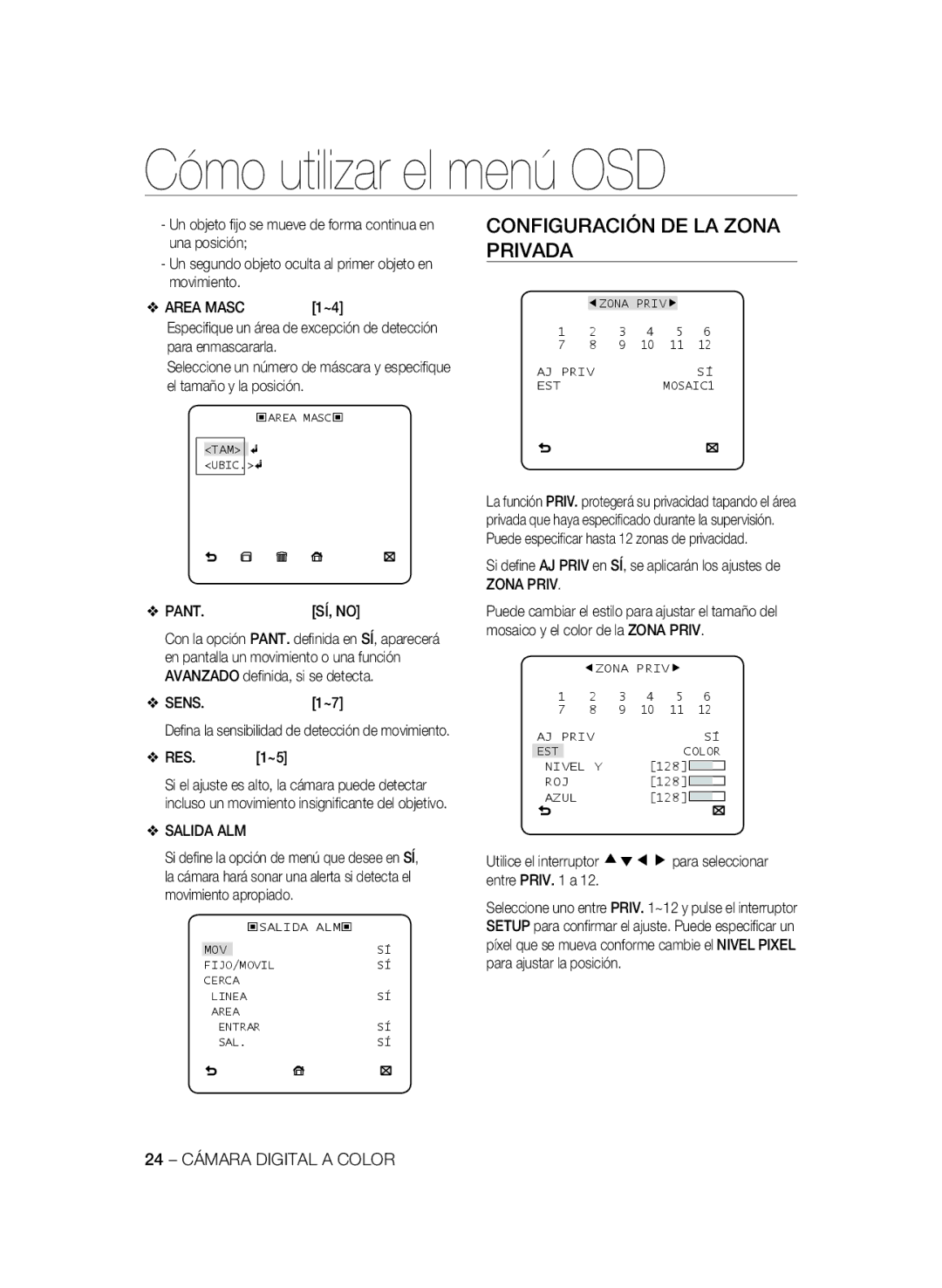 Samsung SCC-B2337P, SCC-B2037P manual Configuración DE LA Zona Privada 