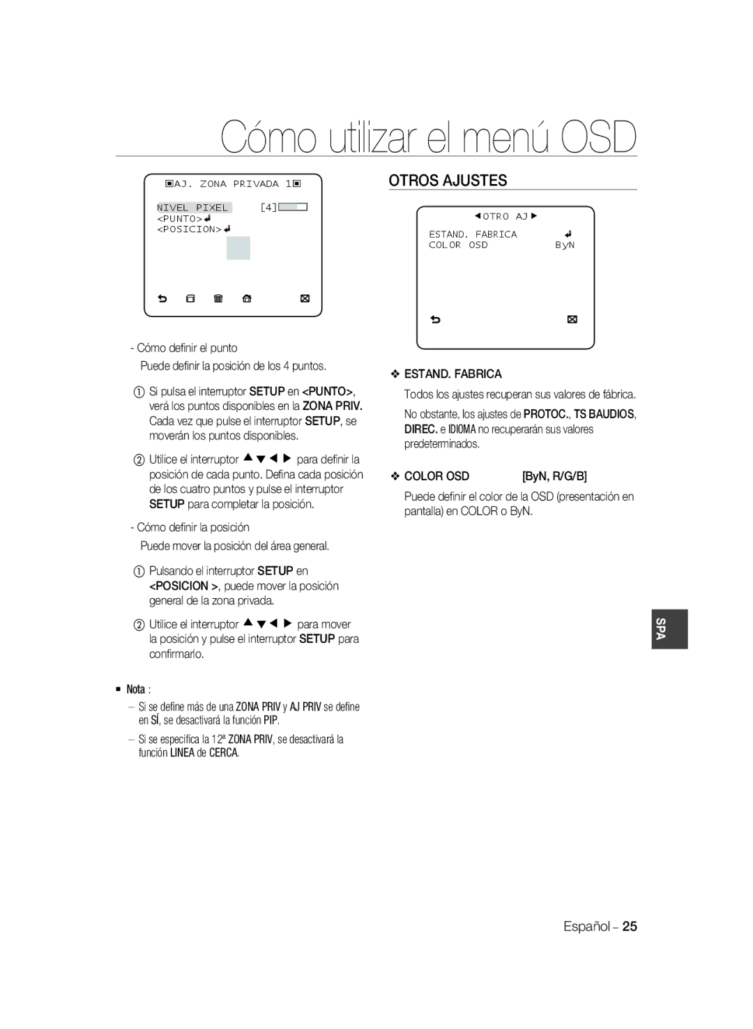 Samsung SCC-B2037P, SCC-B2337P manual Otros Ajustes, ESTAND. Fabrica, Color OSD 