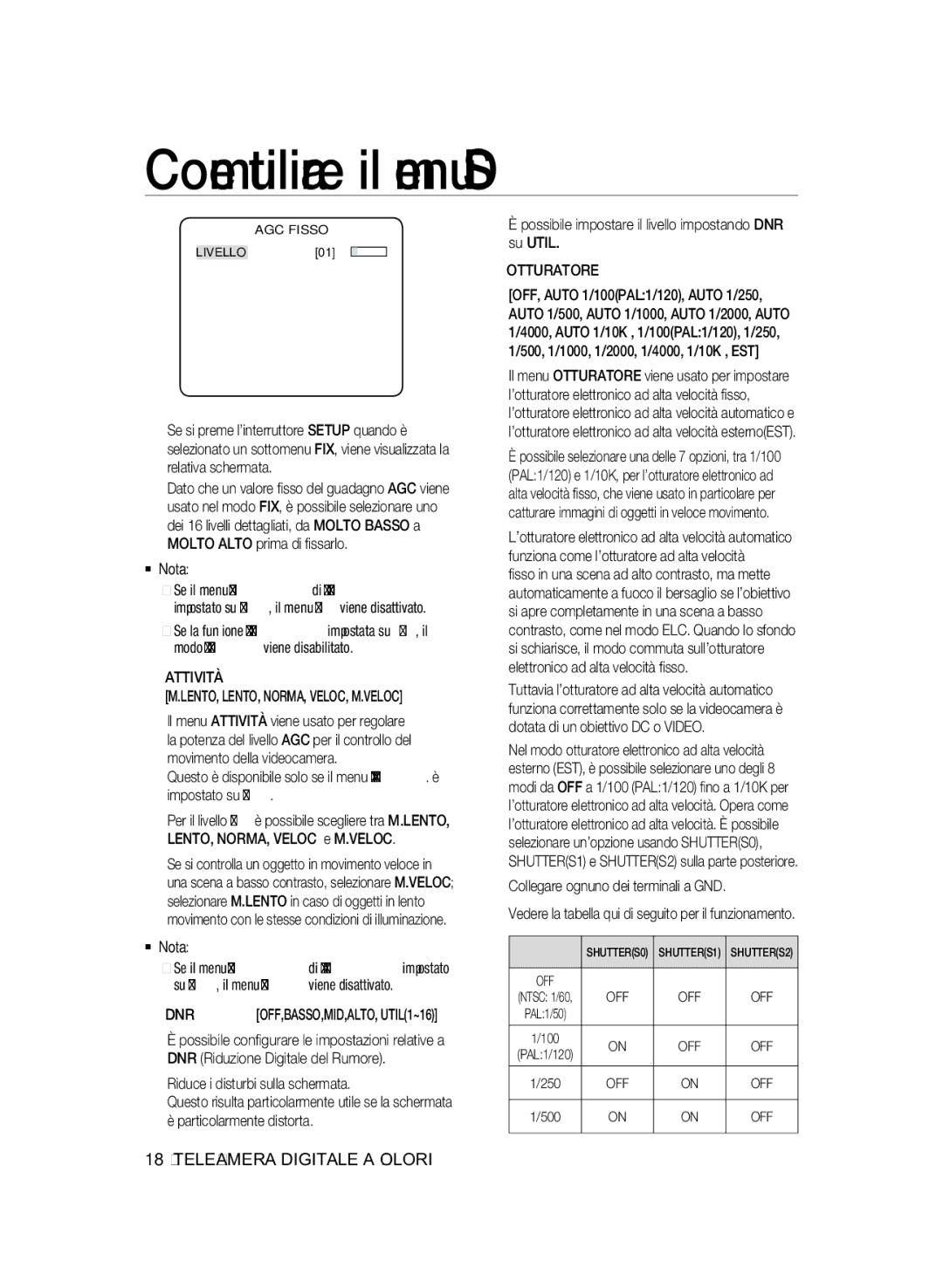 Samsung SCC-B2337P Attività, Riduce i disturbi sulla schermata, Possibile impostare il livello impostando DNR su Util 