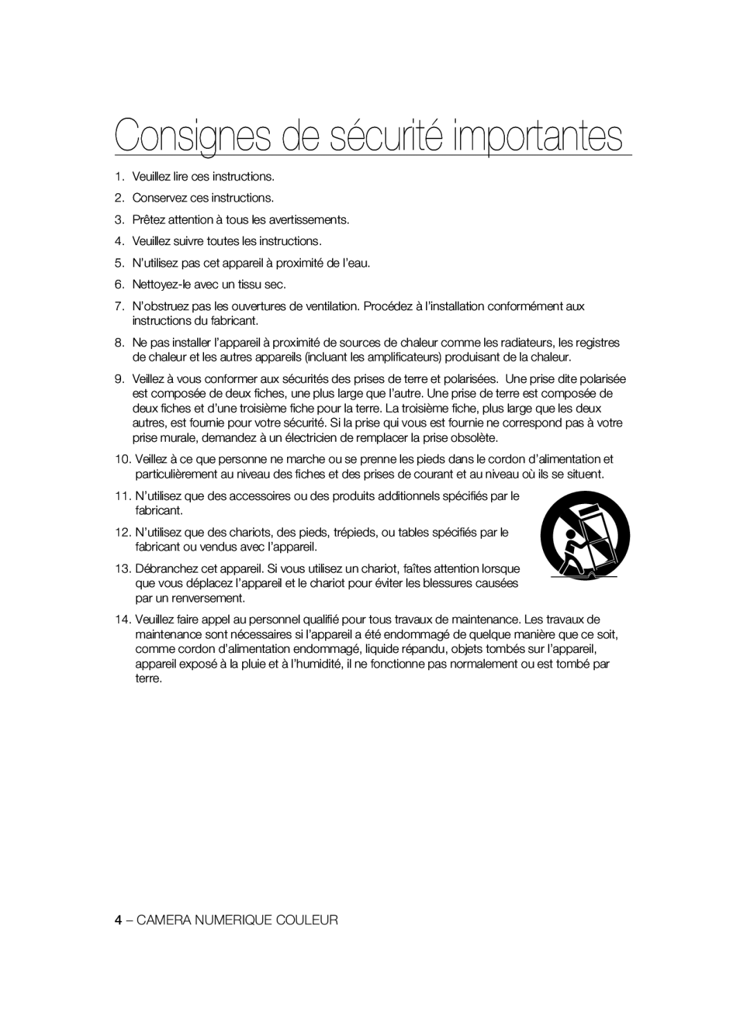 Samsung SCC-B2337P, SCC-B2037P manual Consignes de sécurité importantes 