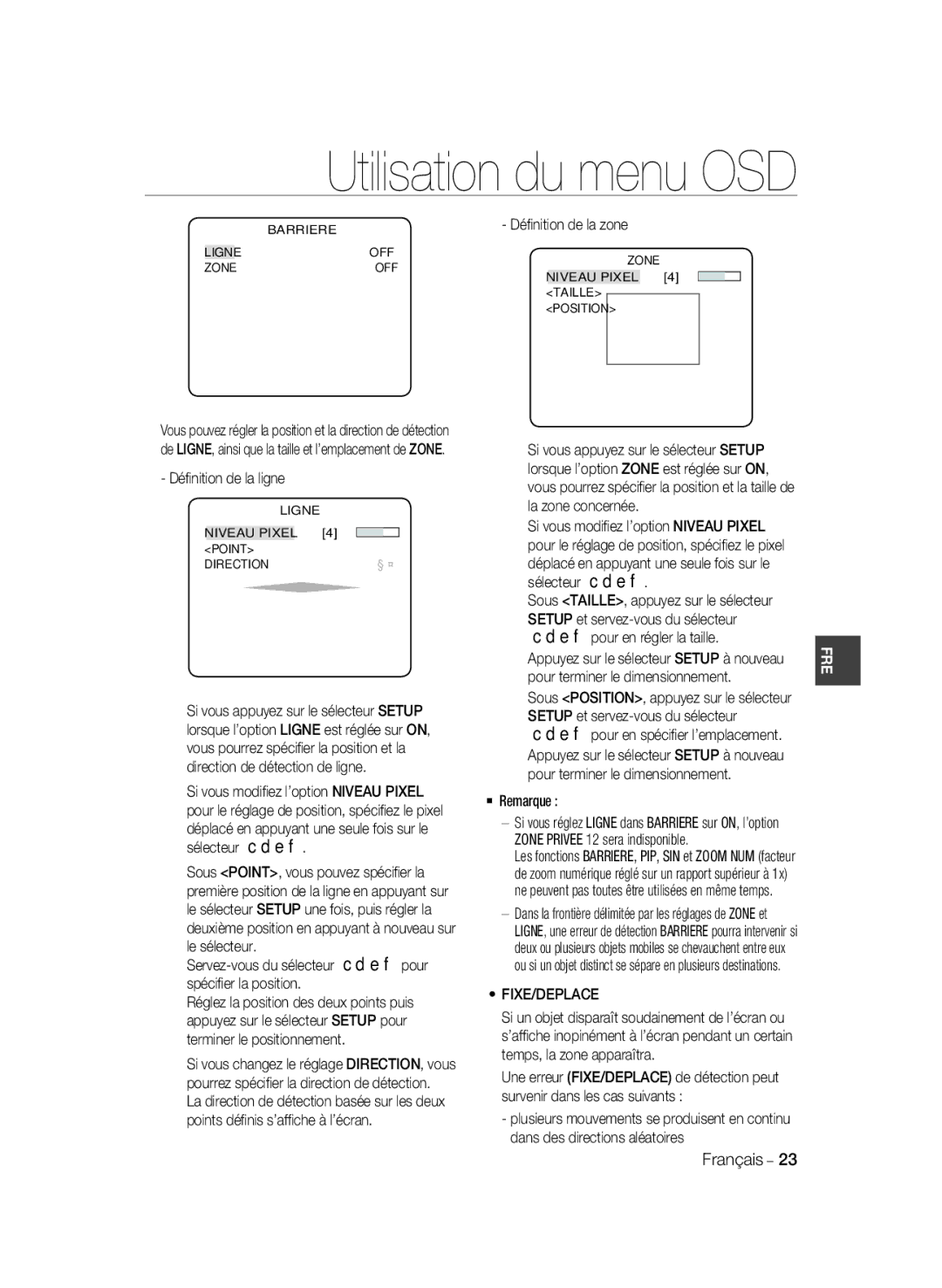 Samsung SCC-B2037P, SCC-B2337P manual Fixe/Deplace 