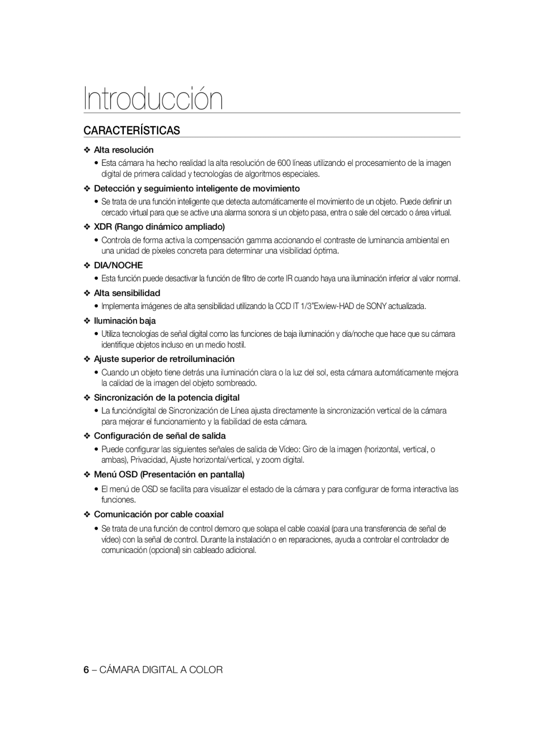 Samsung SCC-B2337P, SCC-B2037P manual Introducción, Características 