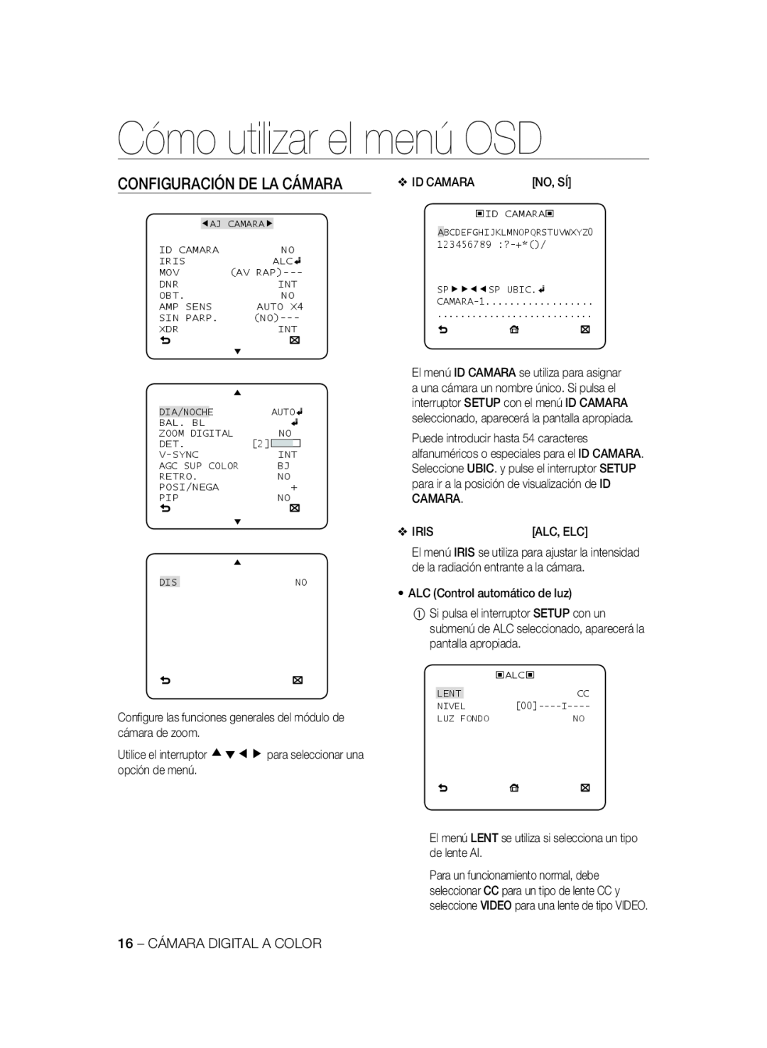 Samsung SCC-B2337P, SCC-B2037P manual Configuración De La Cámara, Cómo utilizar el menú OSD, No, Sí 