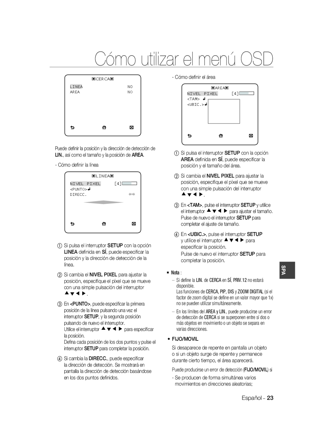 Samsung SCC-B2037P, SCC-B2337P manual Cómo utilizar el menú OSD, Pulse de nuevo el interruptor SETUP para 