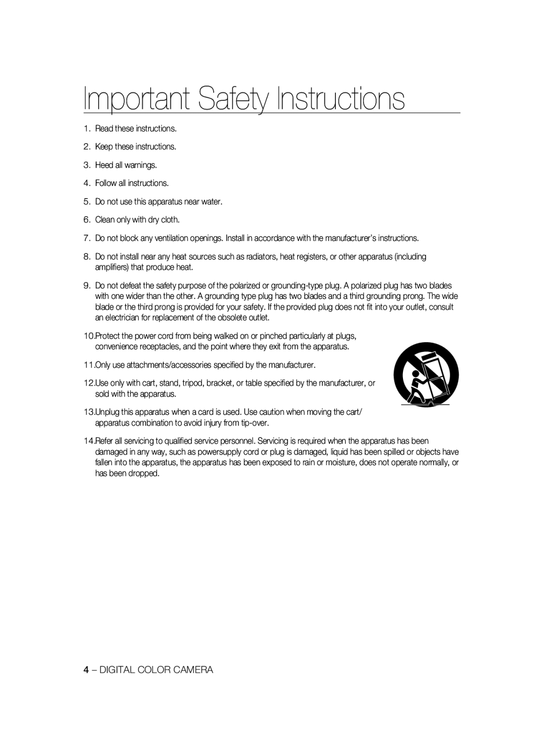 Samsung SCC-B2337P, SCC-B2037P manual Important Safety Instructions 