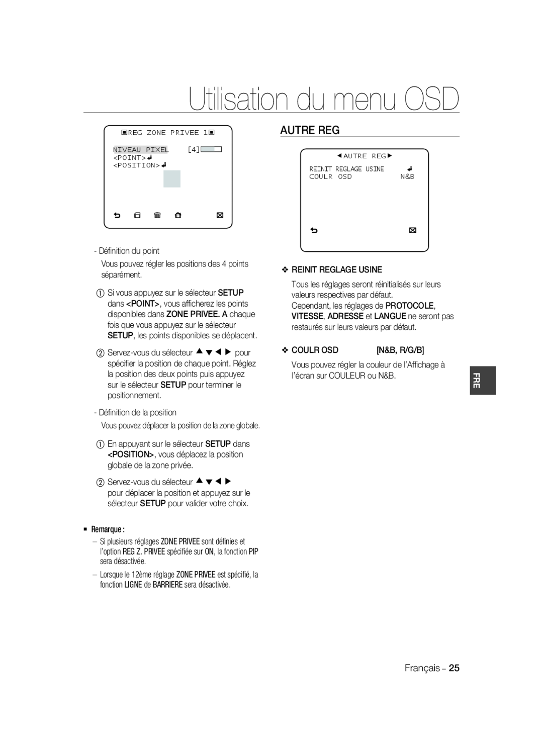 Samsung SCC-B2037P, SCC-B2337P manual Autre Reg, Utilisation du menu OSD 
