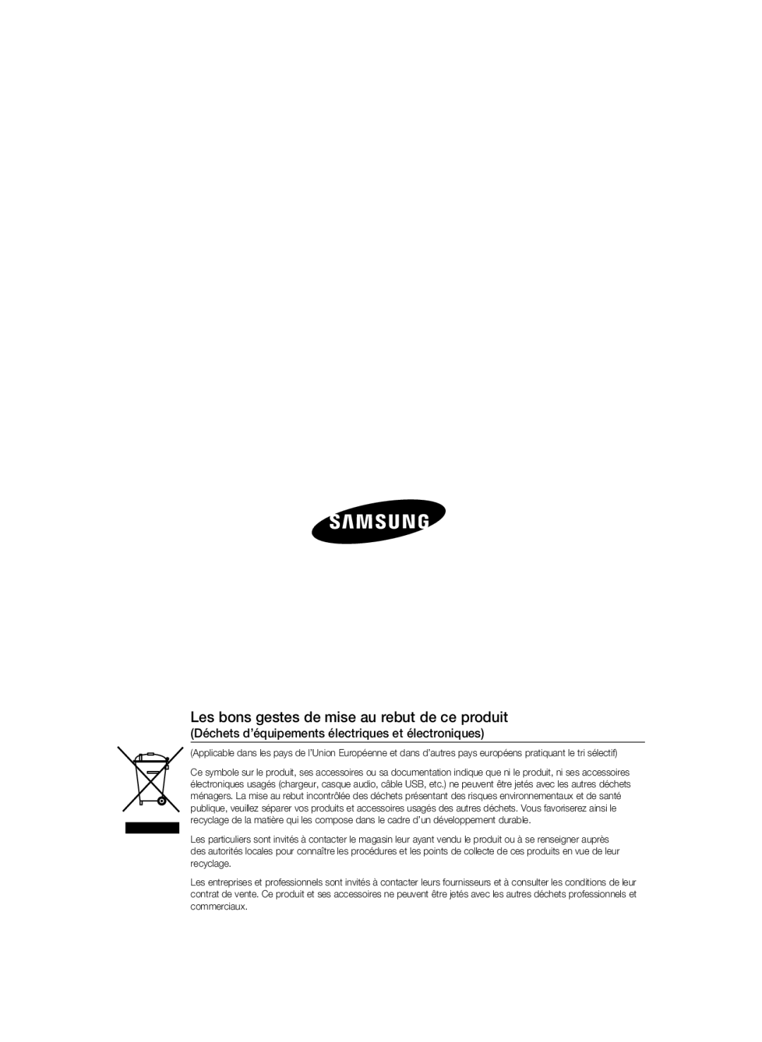 Samsung SCC-B2337P Les bons gestes de mise au rebut de ce produit, Déchets d’équipements électriques et électroniques 