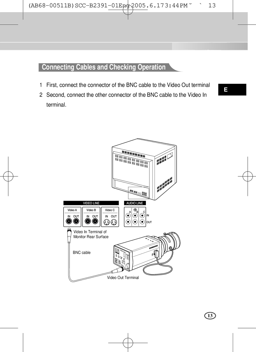 Samsung SCC-B2091(P), SCC-B2391(P), SCC-B2300 user manual Connecting Cables and Checking Operation 