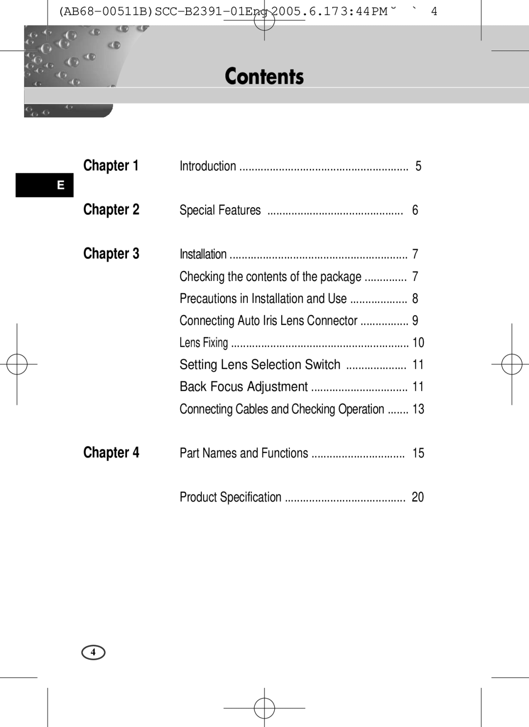 Samsung SCC-B2091(P), SCC-B2391(P), SCC-B2300 user manual Contents 