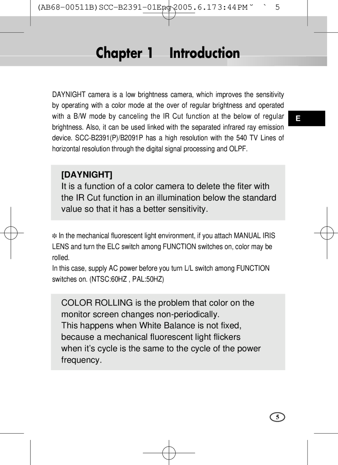 Samsung SCC-B2300, SCC-B2391(P), SCC-B2091(P) user manual Chapter Introduction, Daynight 