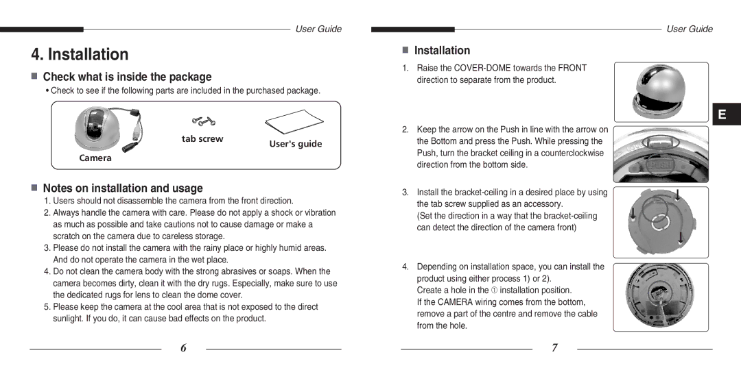 Samsung SCC-B5201(S)P manual Installation, Check what is inside the package 